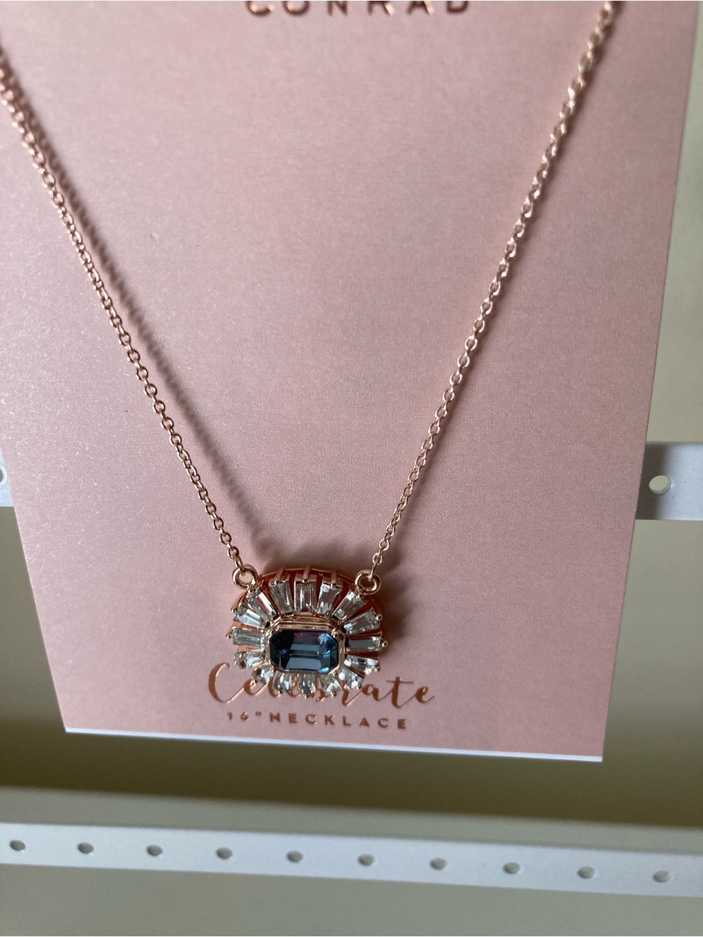Rose Gold Blue Crystal Pendant Necklace